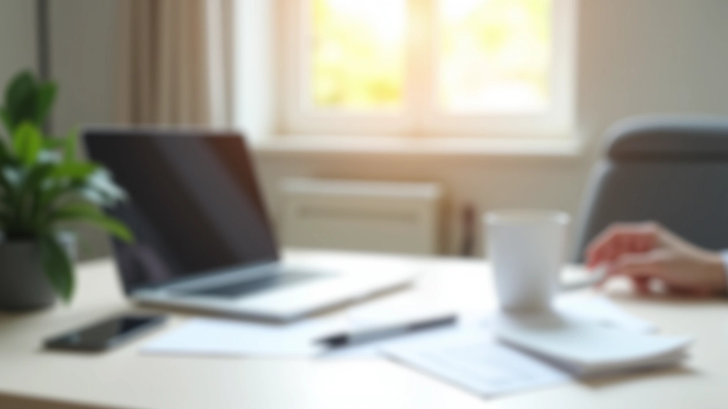 Espace de travail moderne avec ordinateur portable et documents financiers, environnement professionnel Grenoble