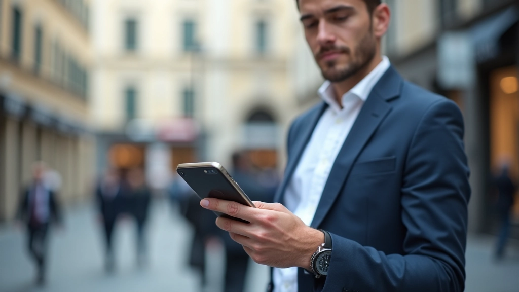 Personne utilisant une application bancaire mobile moderne sur smartphone dans un environnement urbain contemporain