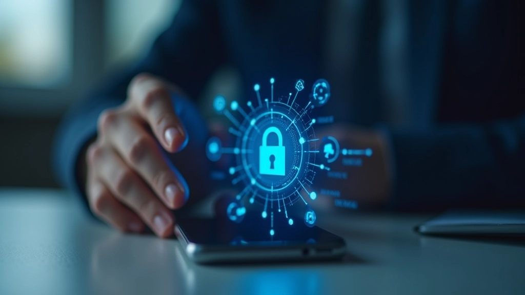 Cadenas numérique et symboles de sécurité sur écran de smartphone