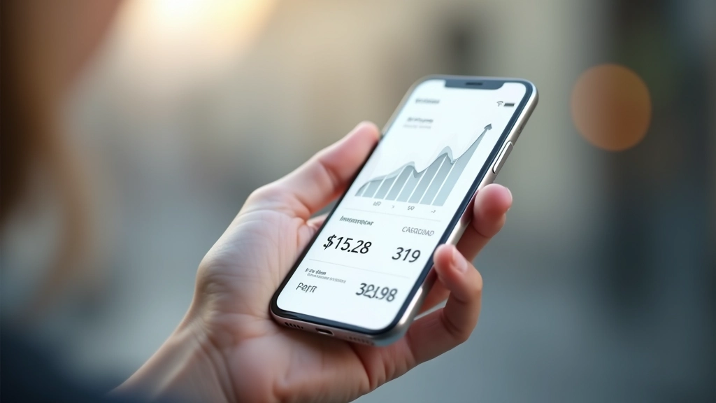 Interface d'application mobile montrant un portefeuille d'investissement avec graphique de croissance